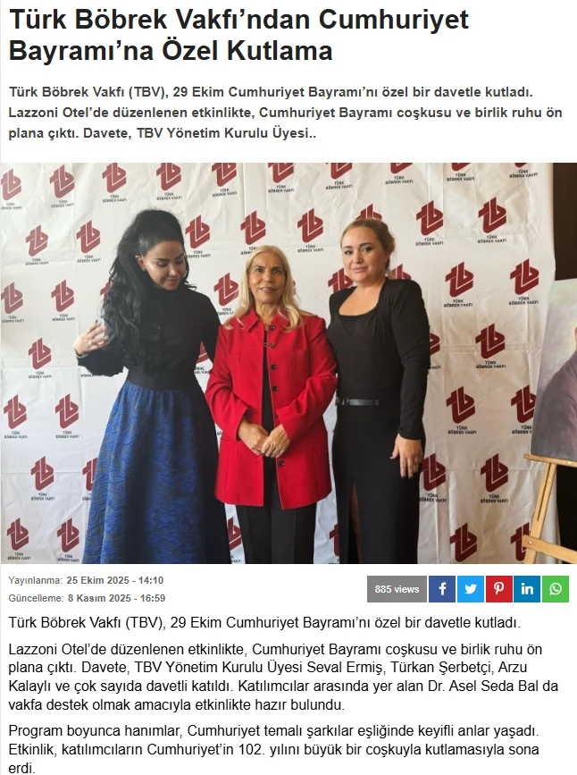 Türk Böbrek Vakfı’ndan Cumhuriyet Bayramı’na Özel Kutlama başlıklı basın içeriği görseli